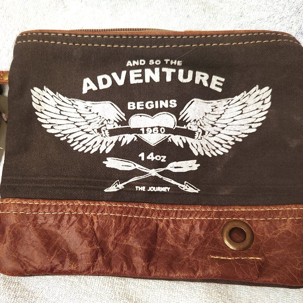 Myra Pouch Wristlet - Upcycled Canvas & Leather - NWT